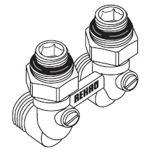 240737-001   Пара шаровых кранов с соед. Нип. , угловой (латунь)  G 1/2xG 3/4  (Rehau)