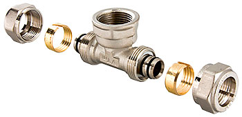 Тройник обжимной с переходом на вн. р. 16х1/2