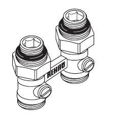 240727-001   Пара шаровых кранов с соед. Нип. прямой (латунь)   G 1/2xG 3/4,  (Rehau)