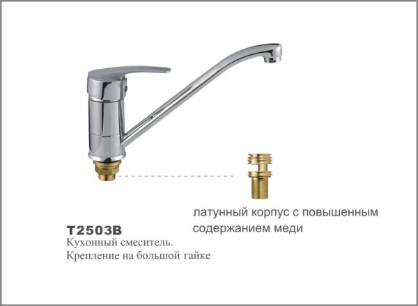 Т2503 В Cмеситель д/кухни.Крепление на большой гайке. OUTE